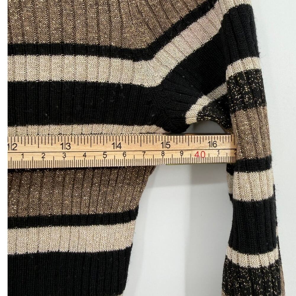 FRAME Panel Stripe Metallic Rib Knit Sweater Black Tan Medium - Picture 7 of 8